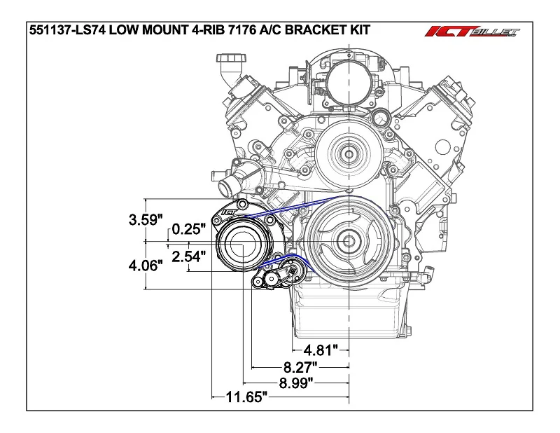 ICT Billet LS Low Mount A/C Air Conditioner Compressor Bracket| for Sanden 7176 LS1 Camaro - Image 3