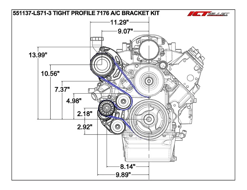 ICT Billet LS Sanden 7176 A/C Compressor Bracket Kit Tight Fit Low Mount LQ4 L33 AC Turbo - Image 3