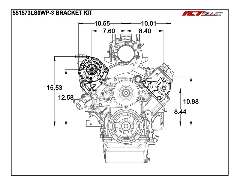 ICT Billet LS Truck - Alternator & Belt Tensioner Relocation Bracket Turbo LSX| (uses LS1 WP) - Image 3