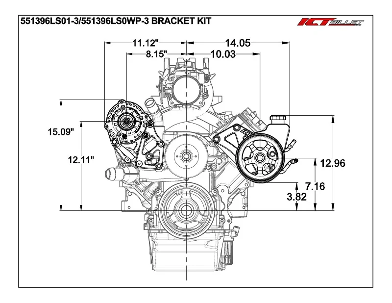 ICT Billet LS Truck - Power Steering Pump / Alternator Bracket Kit w/ Water Pump Spacers - Image 3