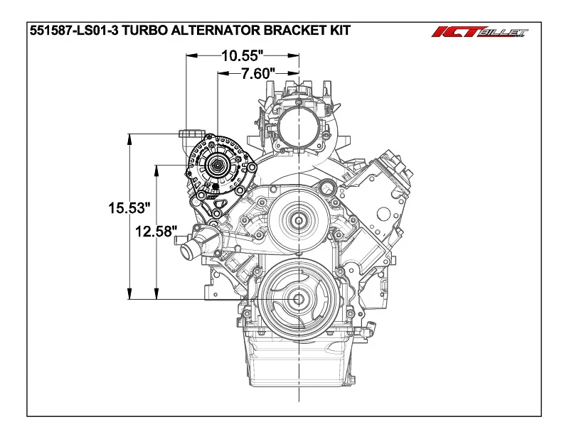 ICT Billet LS Truck Turbo Alternator Relocation Bracket for LS3 LS1 Water Pump - Image 3