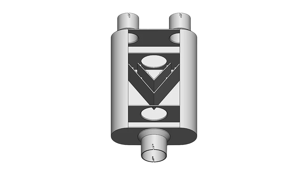3" Inlet/2.5" Outlets "Chambered Series" Muffler | (Center Inlet, Offset Outlets) - Image 3